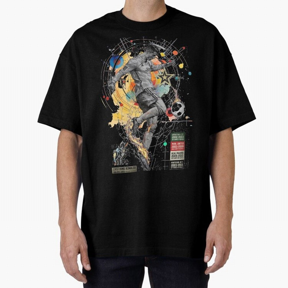 Cristiano Ronaldo Football Playmaker Oversized T-Shirt Cheer through Every Moment of FIFA World Cup 2026 USA Canada Mexico Spirit, Highlighting Portugal, Mbappe, Retro Football Energy, Iconic Rivalries, Trophy Chase Drama and Stadium Atmosphere;