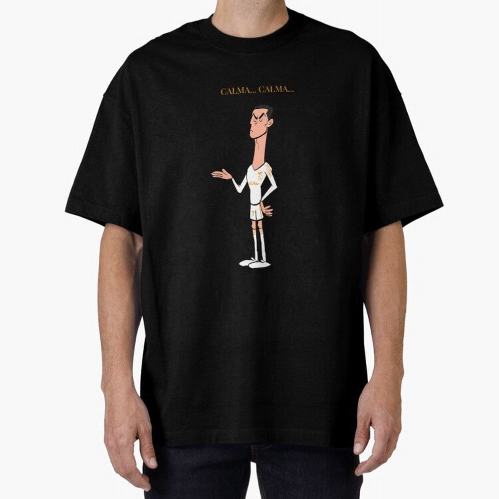 Cristiano Ronaldo ¨C Calma Calma Shirt Celebration (Cartoon) Oversized T-Shirt Celebrate Global Passion for FIFA World Cup 2026 Highlighting Haaland, Argentina, France and Brazil Energy, Match Day Excitement, Supporter Culture, Golden Goals and