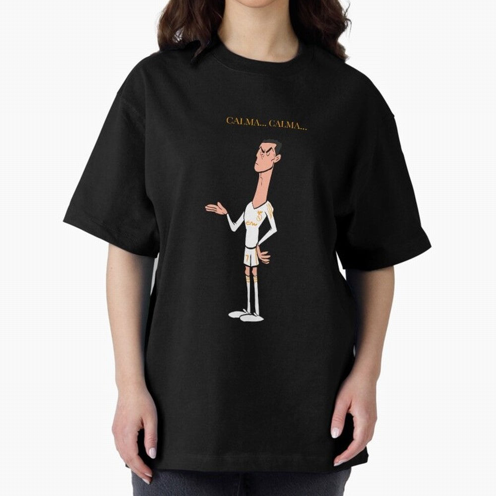 Cristiano Ronaldo ¨C Calma Calma Shirt Celebration (Cartoon) Oversized T-Shirt Celebrate Global Passion for FIFA World Cup 2026 Highlighting Haaland, Argentina, France and Brazil Energy, Match Day Excitement, Supporter Culture, Golden Goals and
