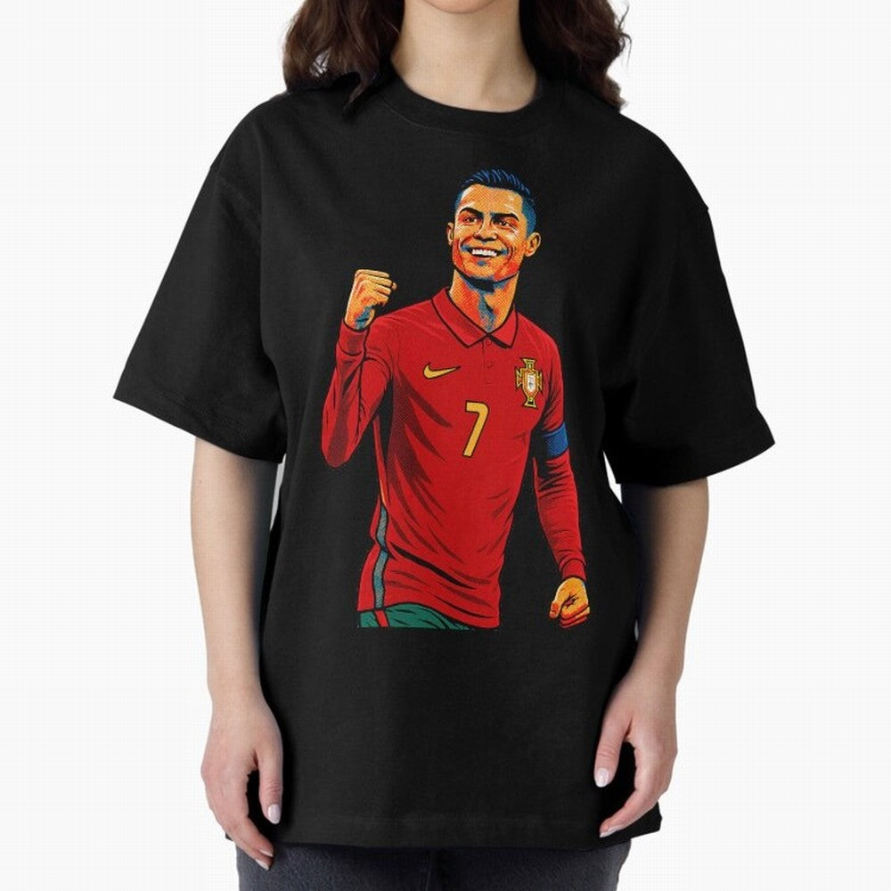 Cristiano Ronaldo Goal Pop Art Oversized T-Shirt Celebrate the Next Chapter of FIFA World Cup 2026 for Fans of Haaland and England, France and Netherlands, Bringing Championship Spirit, Famous Goals, Roaring Crowds and International Football Unity;