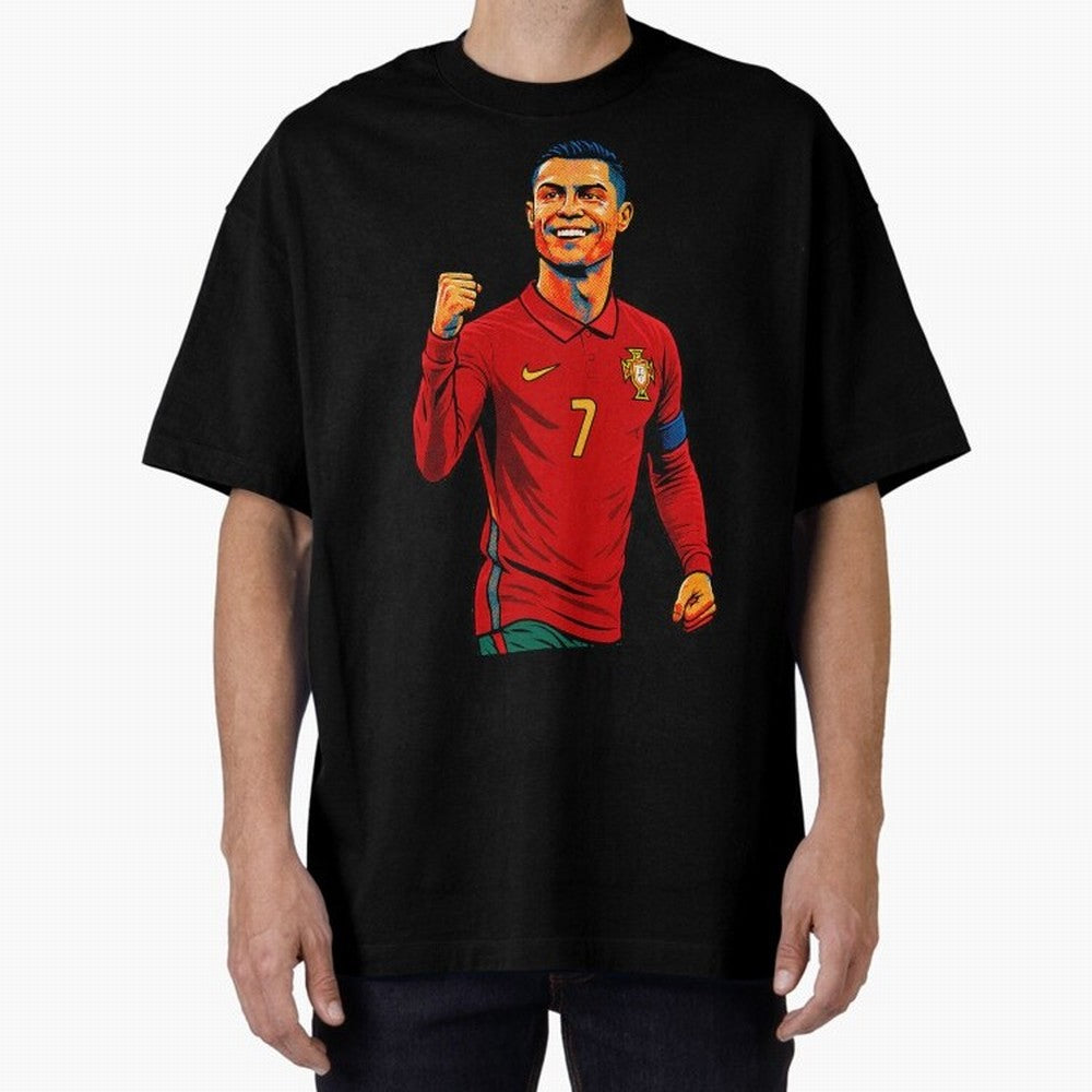 Cristiano Ronaldo Goal Pop Art Oversized T-Shirt Celebrate the Next Chapter of FIFA World Cup 2026 for Fans of Haaland and England, France and Netherlands, Bringing Championship Spirit, Famous Goals, Roaring Crowds and International Football Unity;
