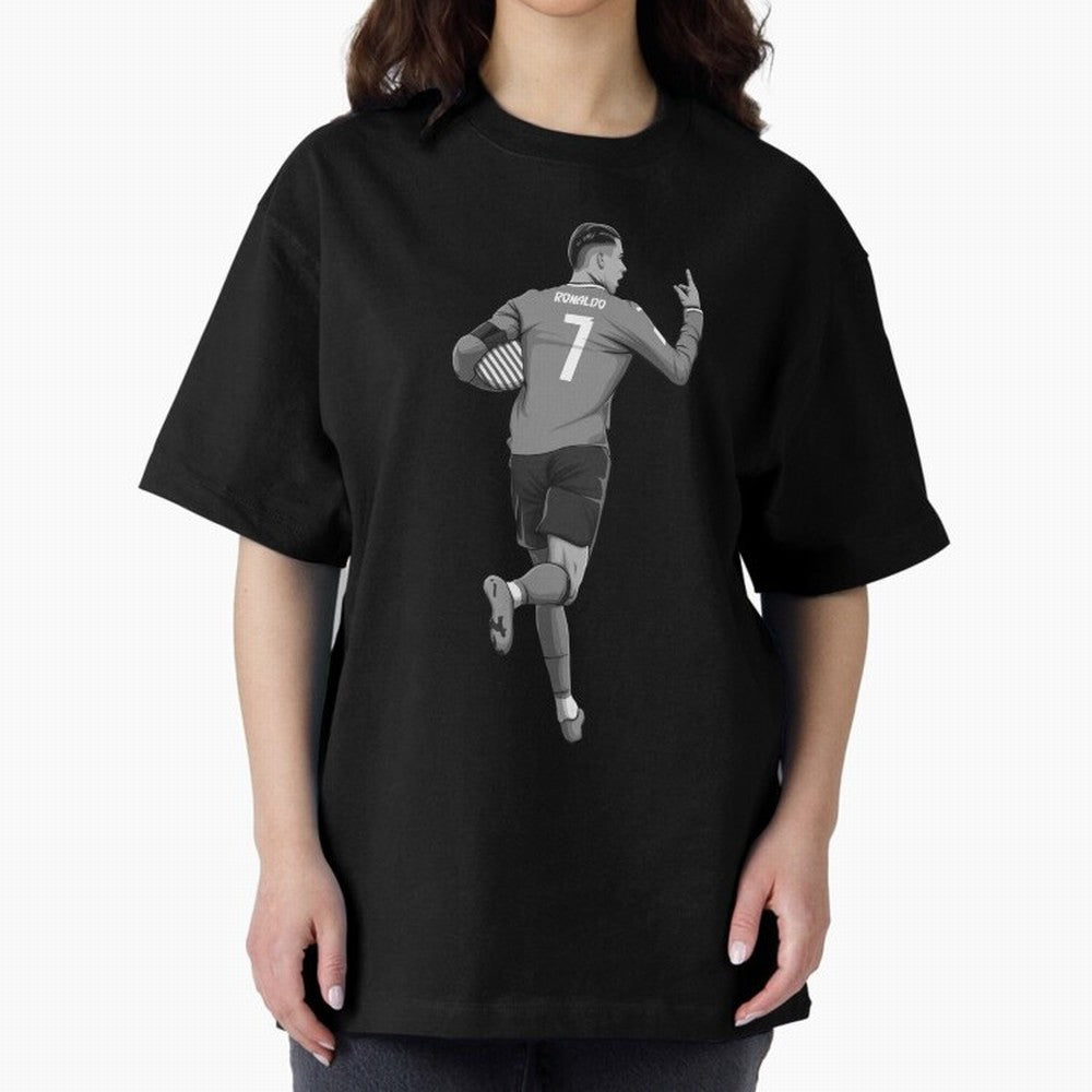 Cristiano Ronaldo Black and White Version Oversized T-Shirt Show Your Tournament Heart for FIFA World Cup 2026 USA Canada Mexico for Fans of Messi and Spain, Bringing Football Passion, Legendary Performances, Festival Vibes and Supporter Community;