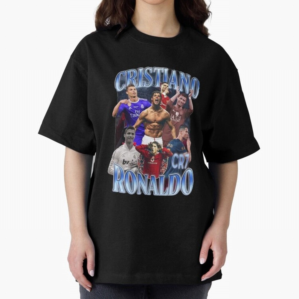 Cristiano Ronaldo GOAT Oversized T-Shirt Elevate Match Day Hype around FIFA World Cup 2026 Group Stage, CR7 and Messi, Argentina, France and Brazil, Sports Nostalgia, International Competition, Famous Players and Unforgettable Victories; Perfect