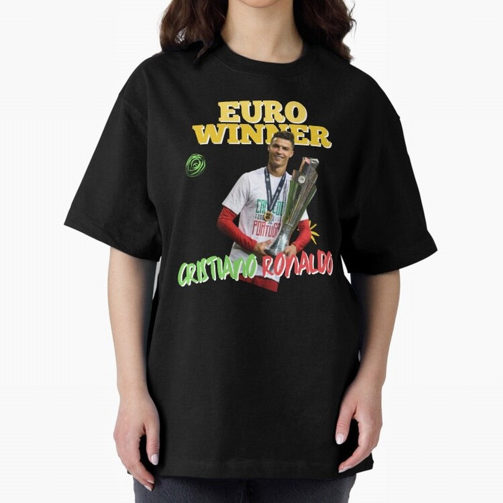 Cristiano Ronaldo Euro Winner Oversized T-Shirt Support Global Football Passion for FIFA World Cup 2026, Highlighting CR7, Argentina, France and Brazil, Champion Mindset, Group Stage Buzz, Knockout Tension and Passionate Fan Culture; Ideal for