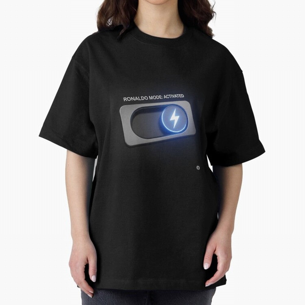 Ronaldo Mode: Activated ¨C Power Switch Football Art Oversized T-Shirt Relive Legendary Nights from Match Day Hype around FIFA World Cup 2026 Group Stage, Neymar, Argentina, France and Brazil, Fan Favorite Moments, National Team Passion, Big Match