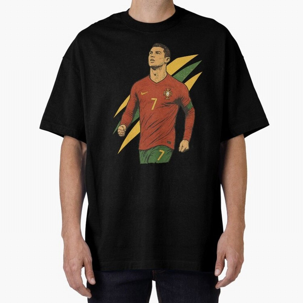 Cristiano Ronaldo Retro Portugal Football Art ¨C Vintage Supporter Design Oversized T-Shirt Celebrate Every Goal in the FIFA World Cup 2026 Group Stage Journey through Neymar, Haaland and Cristiano Ronaldo Highlights, France and Portugal Pride,