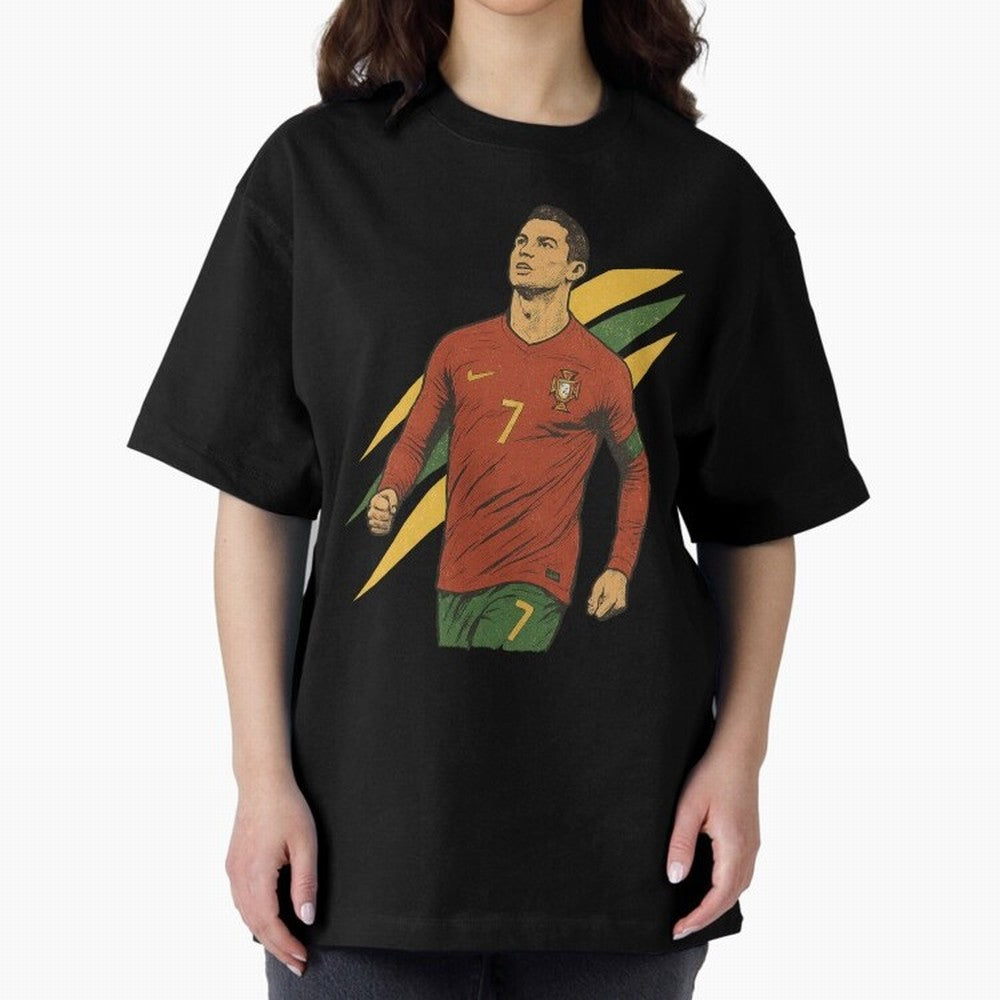 Cristiano Ronaldo Retro Portugal Football Art ¨C Vintage Supporter Design Oversized T-Shirt Celebrate Every Goal in the FIFA World Cup 2026 Group Stage Journey through Neymar, Haaland and Cristiano Ronaldo Highlights, France and Portugal Pride,