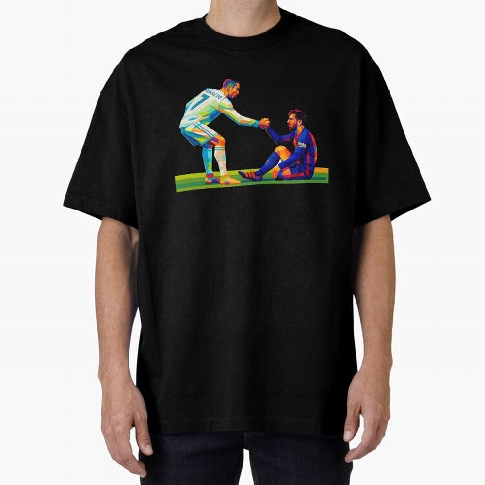 Cristiano Ronaldo & Messi Wpap Art Oversized T-Shirt Honor Football Greatness during the FIFA World Cup 2026 Journey through Cristiano Ronaldo, Haaland and CR7 Highlights, Portugal, Spain and Germany Pride, Sports Nostalgia, International