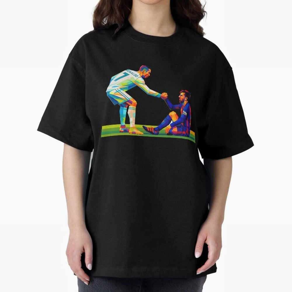 Cristiano Ronaldo & Messi Wpap Art Oversized T-Shirt Honor Football Greatness during the FIFA World Cup 2026 Journey through Cristiano Ronaldo, Haaland and CR7 Highlights, Portugal, Spain and Germany Pride, Sports Nostalgia, International
