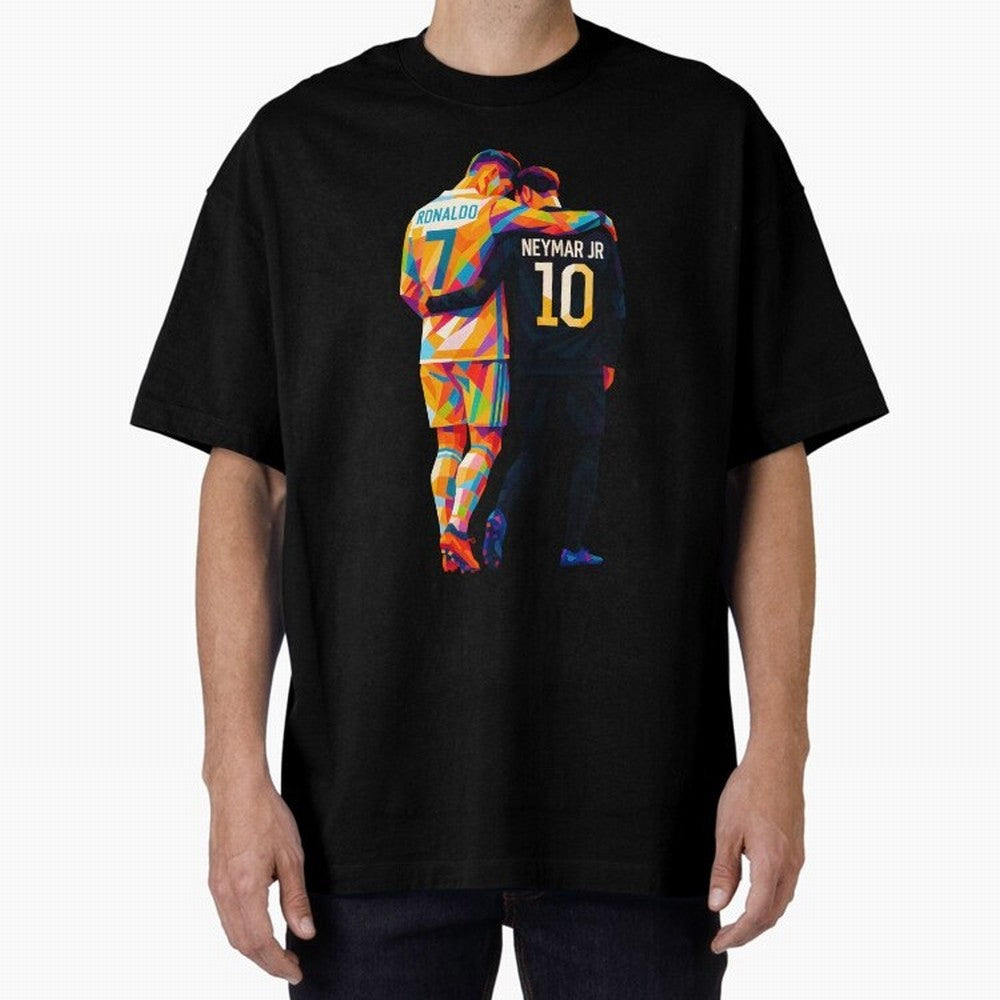 Cristiano Ronaldo & Neymar JR Wpap Art Oversized T-Shirt Celebrate Golden Goal Energy in FIFA World Cup 2026 Group Stage for Fans of Mbappe and Argentina, Bringing Retro Football Energy, Iconic Rivalries, Trophy Chase Drama and Stadium Atmosphere;
