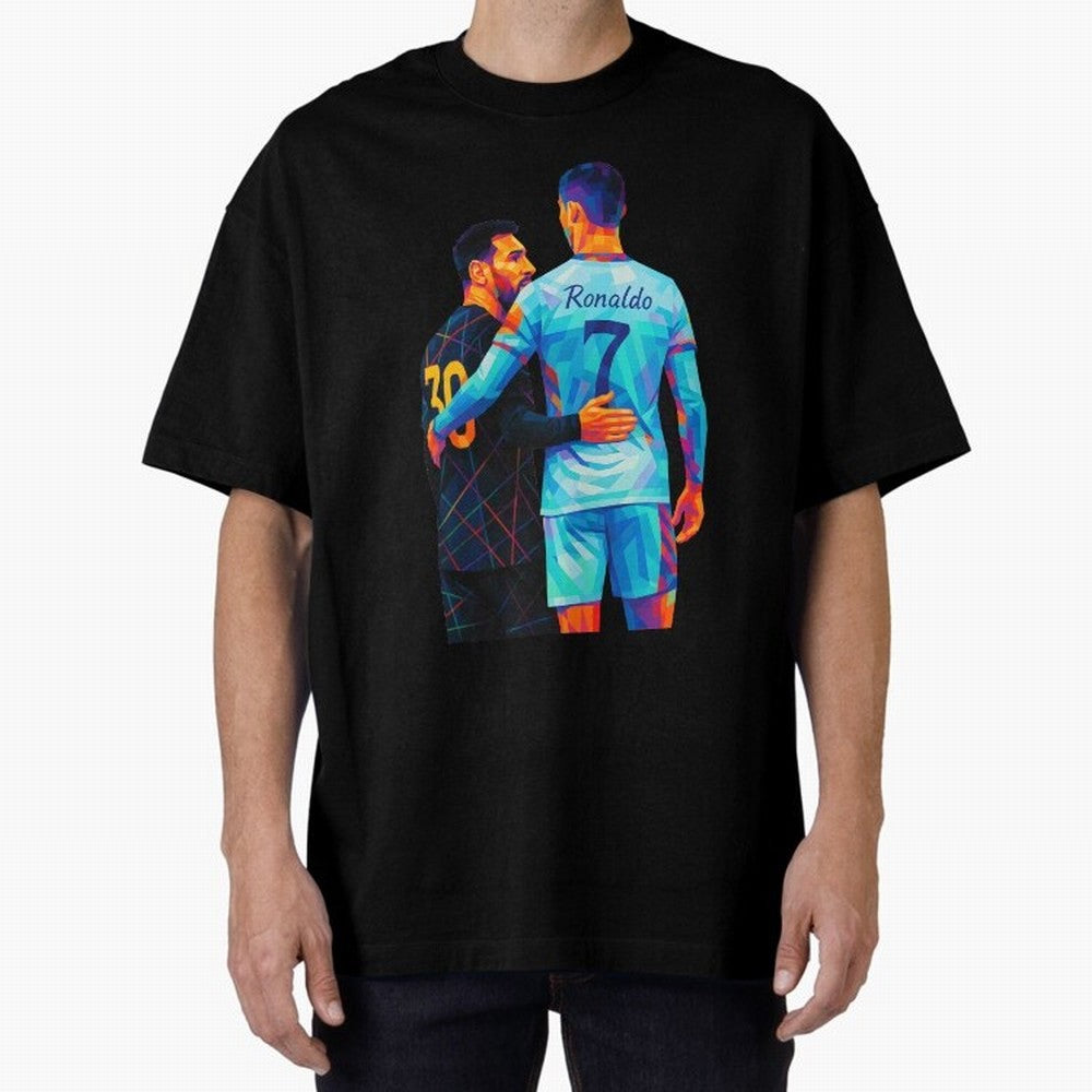 Cristiano Ronaldo & Messi Wpap Art Oversized T-Shirt Experience the Global Stage of Match Day Hype around FIFA World Cup 2026, Cristiano Ronaldo, Portugal, Spain and Germany, Supporter Pride, Iconic Celebrations, Legendary Names and Global Match