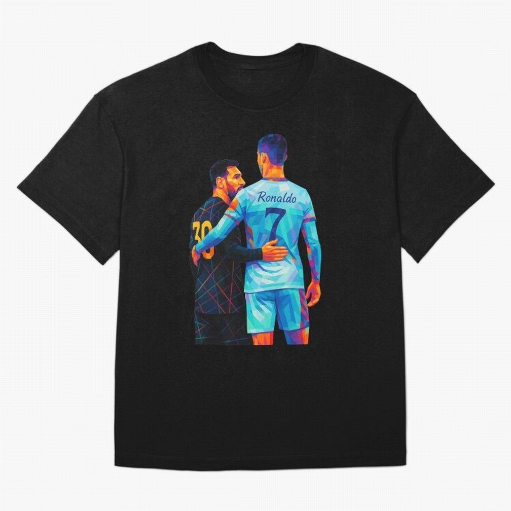 Cristiano Ronaldo & Messi Wpap Art Oversized T-Shirt Experience the Global Stage of Match Day Hype around FIFA World Cup 2026, Cristiano Ronaldo, Portugal, Spain and Germany, Supporter Pride, Iconic Celebrations, Legendary Names and Global Match