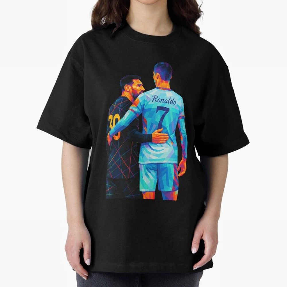 Cristiano Ronaldo & Messi Wpap Art Oversized T-Shirt Experience the Global Stage of Match Day Hype around FIFA World Cup 2026, Cristiano Ronaldo, Portugal, Spain and Germany, Supporter Pride, Iconic Celebrations, Legendary Names and Global Match