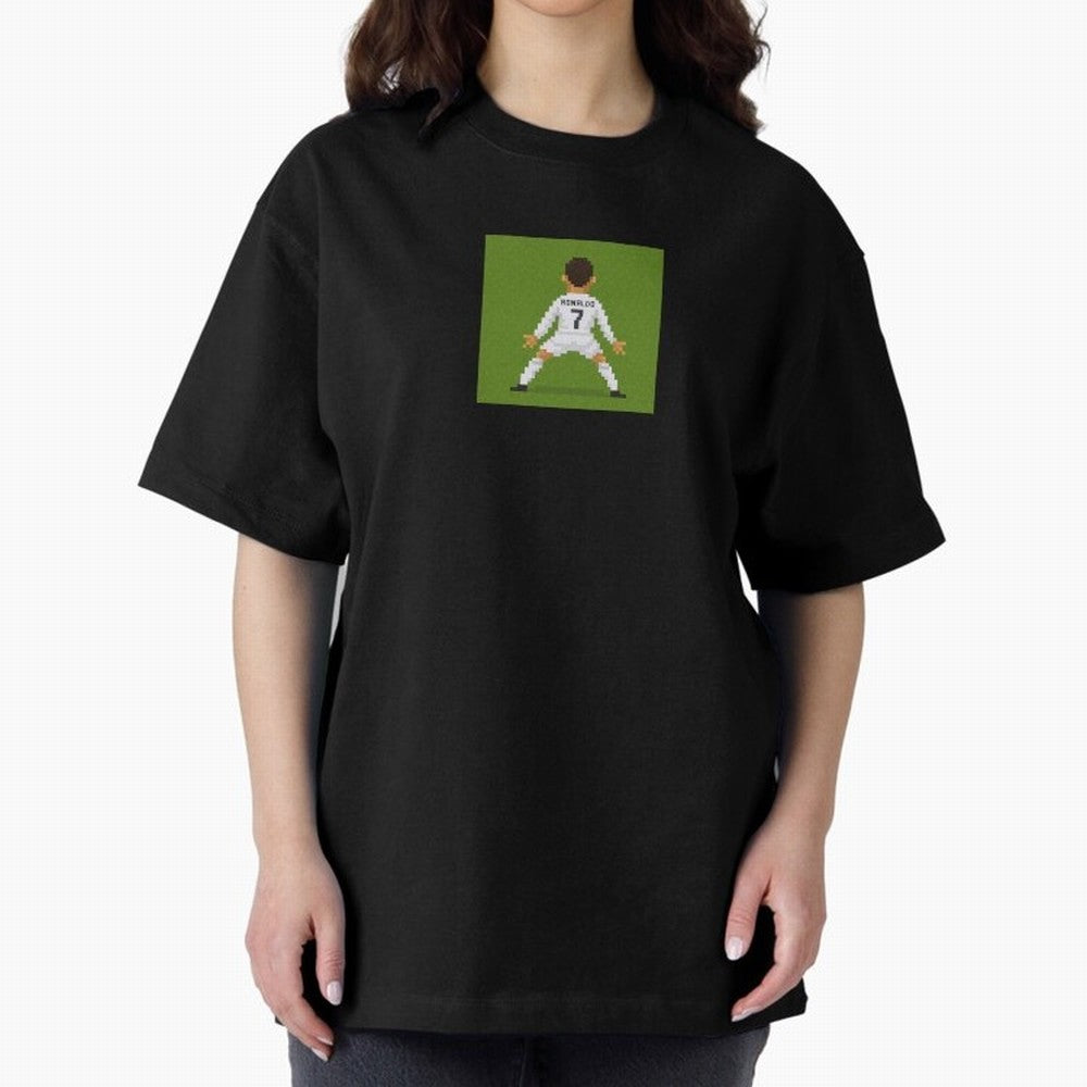 Cristiano Ronaldo Real Madrid Pixel Siuuu Art Oversized T-Shirt Celebrate Fan Culture around Match Day Hype around FIFA World Cup 2026, Neymar, Argentina and Brazil, Worldwide Fan Energy, Dramatic Goals, Stadium Lights and Championship