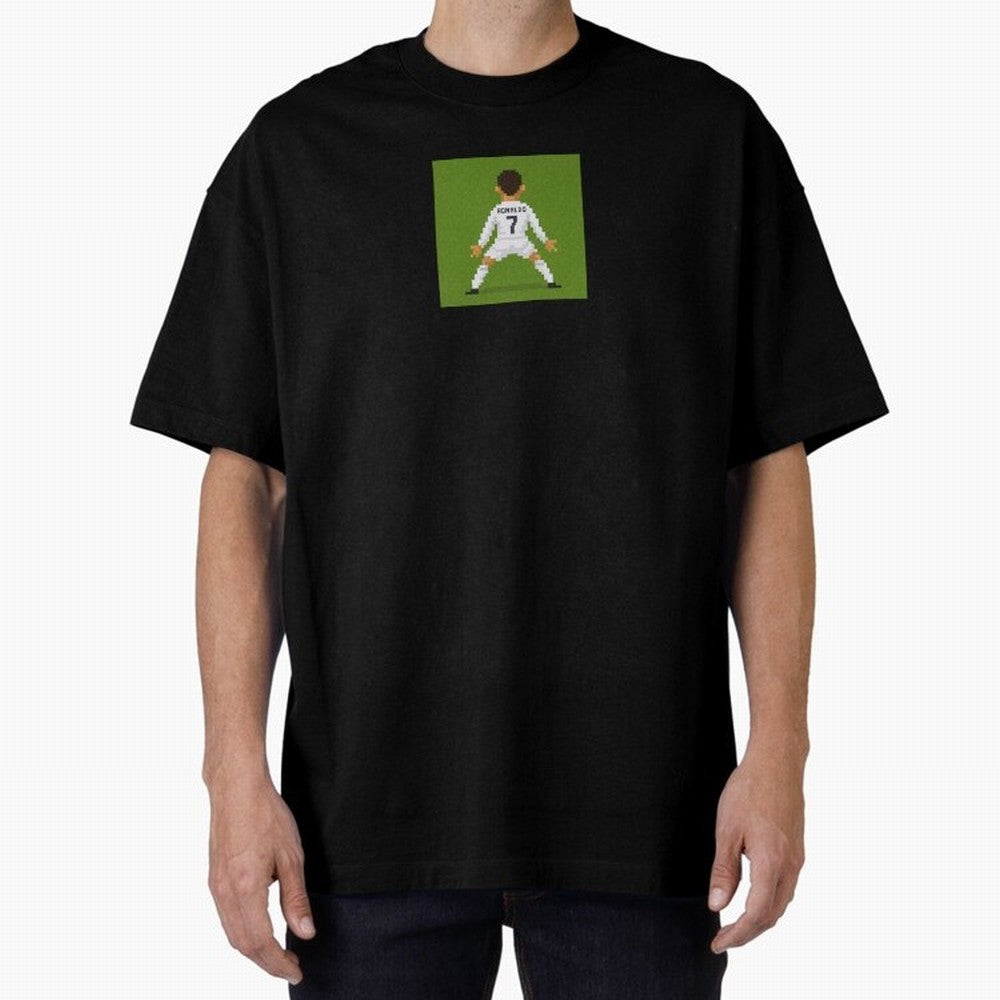 Cristiano Ronaldo Real Madrid Pixel Siuuu Art Oversized T-Shirt Celebrate Fan Culture around Match Day Hype around FIFA World Cup 2026, Neymar, Argentina and Brazil, Worldwide Fan Energy, Dramatic Goals, Stadium Lights and Championship