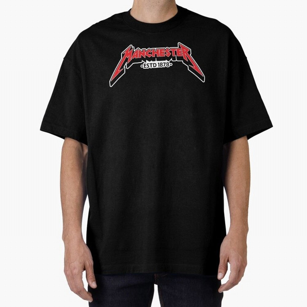 Manchester United Metal Font Oversized T-Shirt Fuel Your Fan Pride for Global Football Passion for FIFA World Cup 2026, Featuring Messi and Cristiano Ronaldo, France, Football History, Final Match Energy, Crowd Noise and Once in a Lifetime Moments;