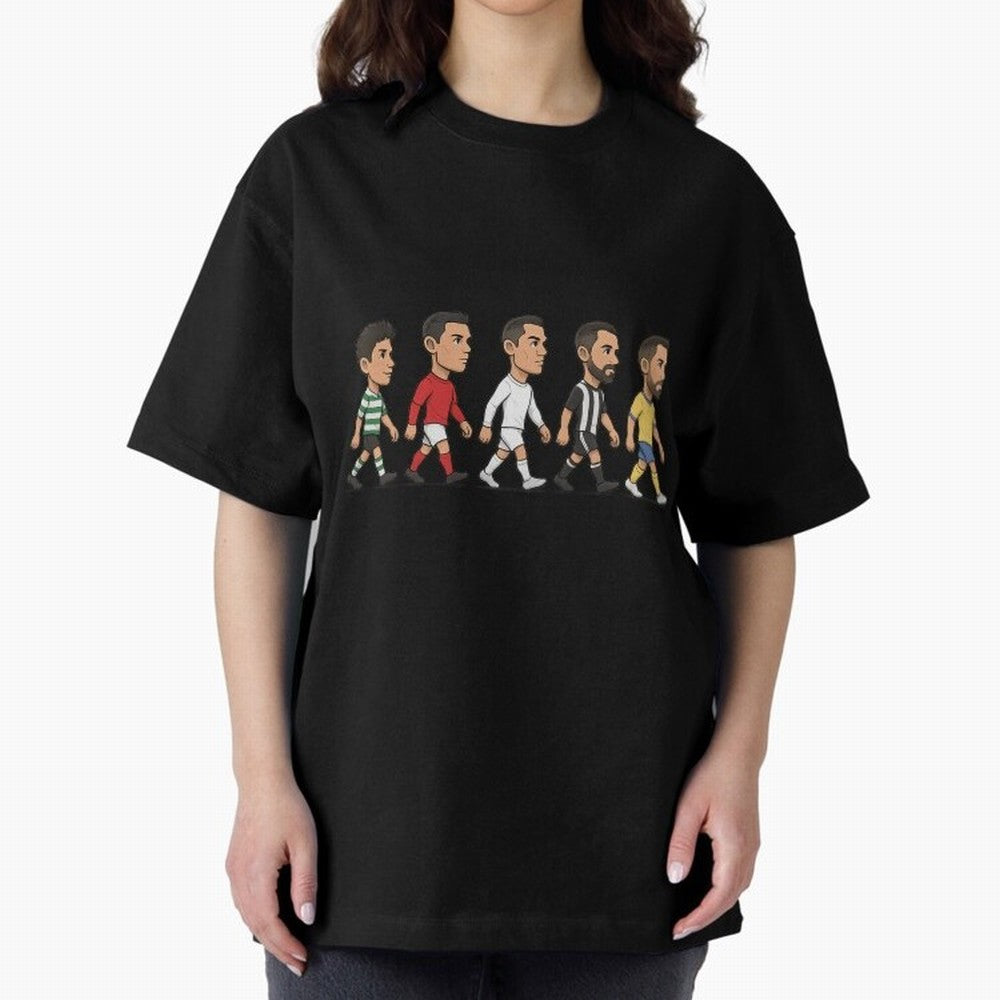 Ronaldo Evolution Sticker ¨C Cartoon Football Art from Sporting to Al-Nassr Oversized T-Shirt Bring a Vintage Feel to Global Football Passion for FIFA World Cup 2026 Group Stage, Driven by Mbappe and Neymar, Argentina and Brazil, Championship