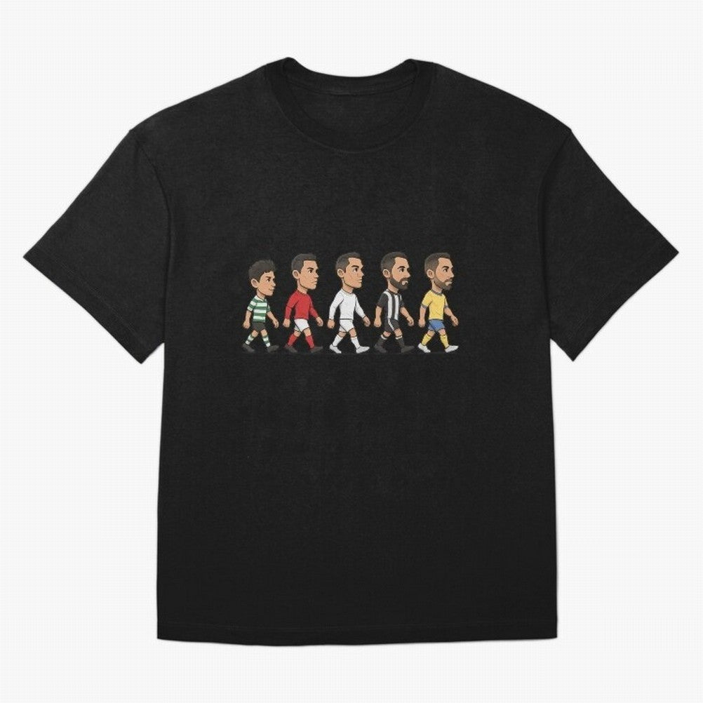Ronaldo Evolution Sticker ¨C Cartoon Football Art from Sporting to Al-Nassr Oversized T-Shirt Bring a Vintage Feel to Global Football Passion for FIFA World Cup 2026 Group Stage, Driven by Mbappe and Neymar, Argentina and Brazil, Championship