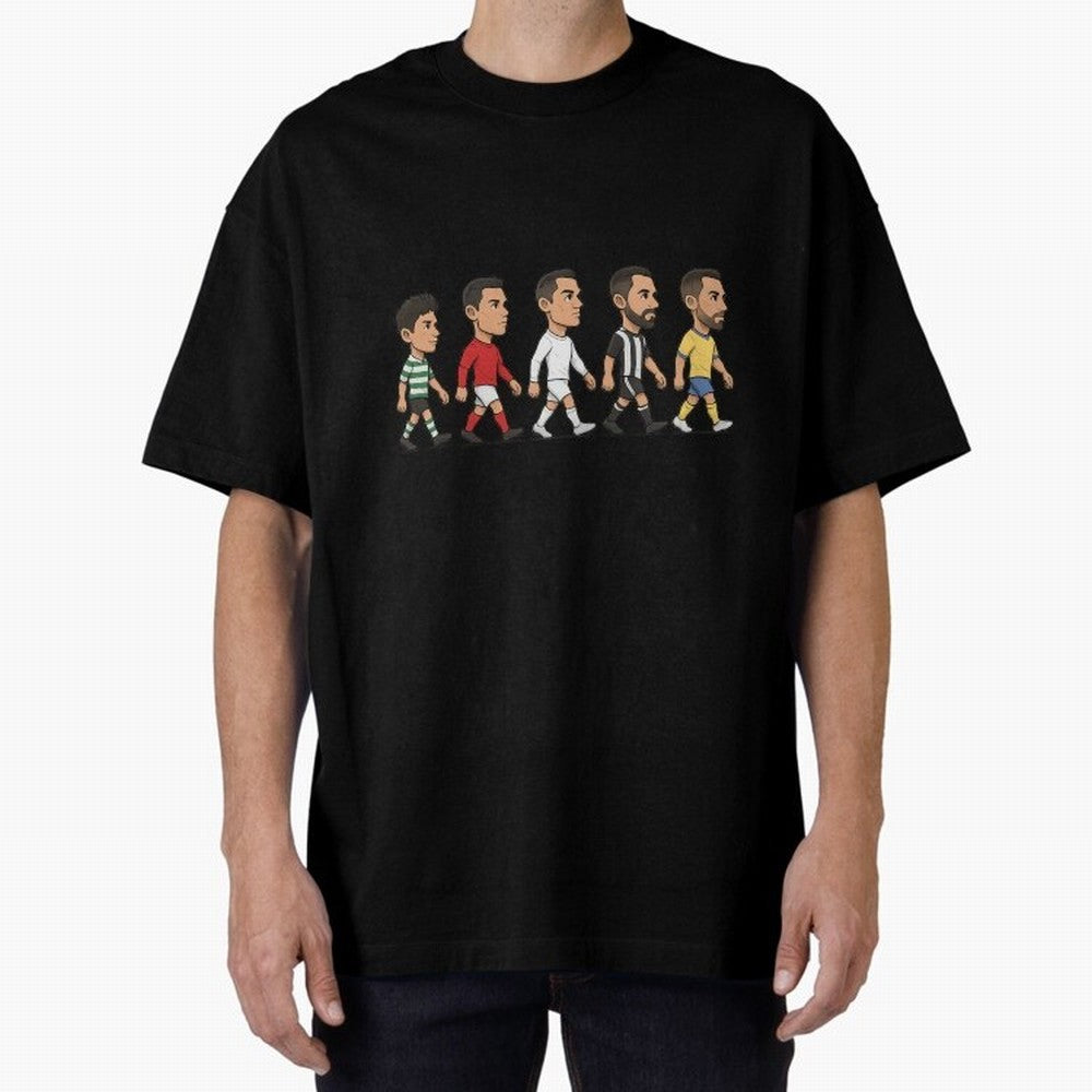 Ronaldo Evolution Sticker ¨C Cartoon Football Art from Sporting to Al-Nassr Oversized T-Shirt Bring a Vintage Feel to Global Football Passion for FIFA World Cup 2026 Group Stage, Driven by Mbappe and Neymar, Argentina and Brazil, Championship