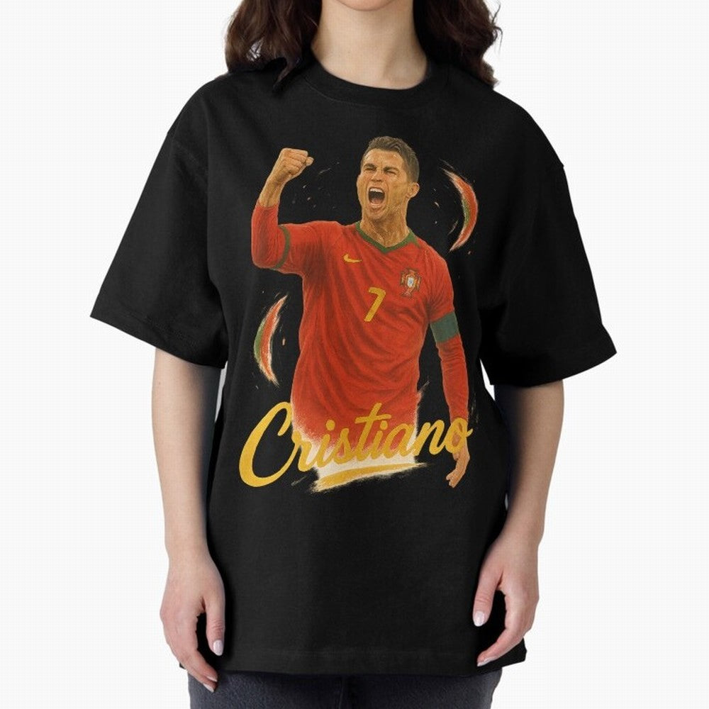Cristiano Ronaldo Portugal Art ¨C Captain¡¯s Glory Football Tribute	 Oversized T-Shirt Celebrate Fan Culture around FIFA World Cup 2026 USA Canada Mexico Spirit, Capturing France and Portugal, Messi, Stadium Memories, Football Loyalty,