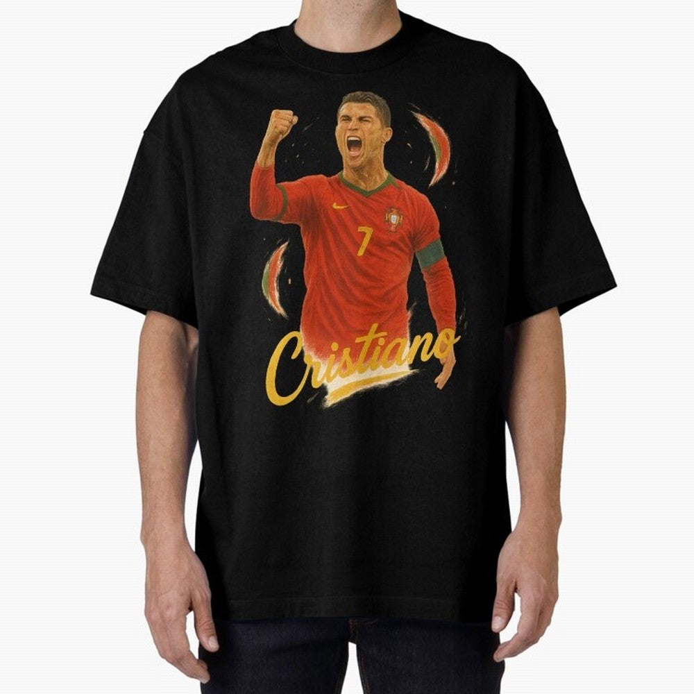 Cristiano Ronaldo Portugal Art ¨C Captain¡¯s Glory Football Tribute	 Oversized T-Shirt Celebrate Fan Culture around FIFA World Cup 2026 USA Canada Mexico Spirit, Capturing France and Portugal, Messi, Stadium Memories, Football Loyalty,