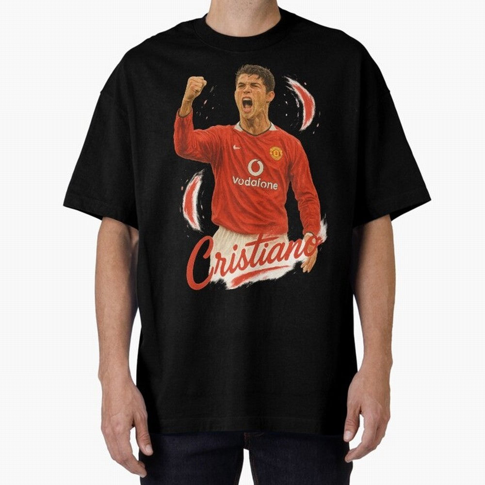Young Cristiano Ronaldo Man United Art ¨C Rising Soccer Legend Tribute	 Oversized T-Shirt Represent the Passion of FIFA World Cup 2026 Spirit, Capturing Portugal, Spain and Germany, Mbappe, Goal Celebration Energy, Supporter Heritage, Football