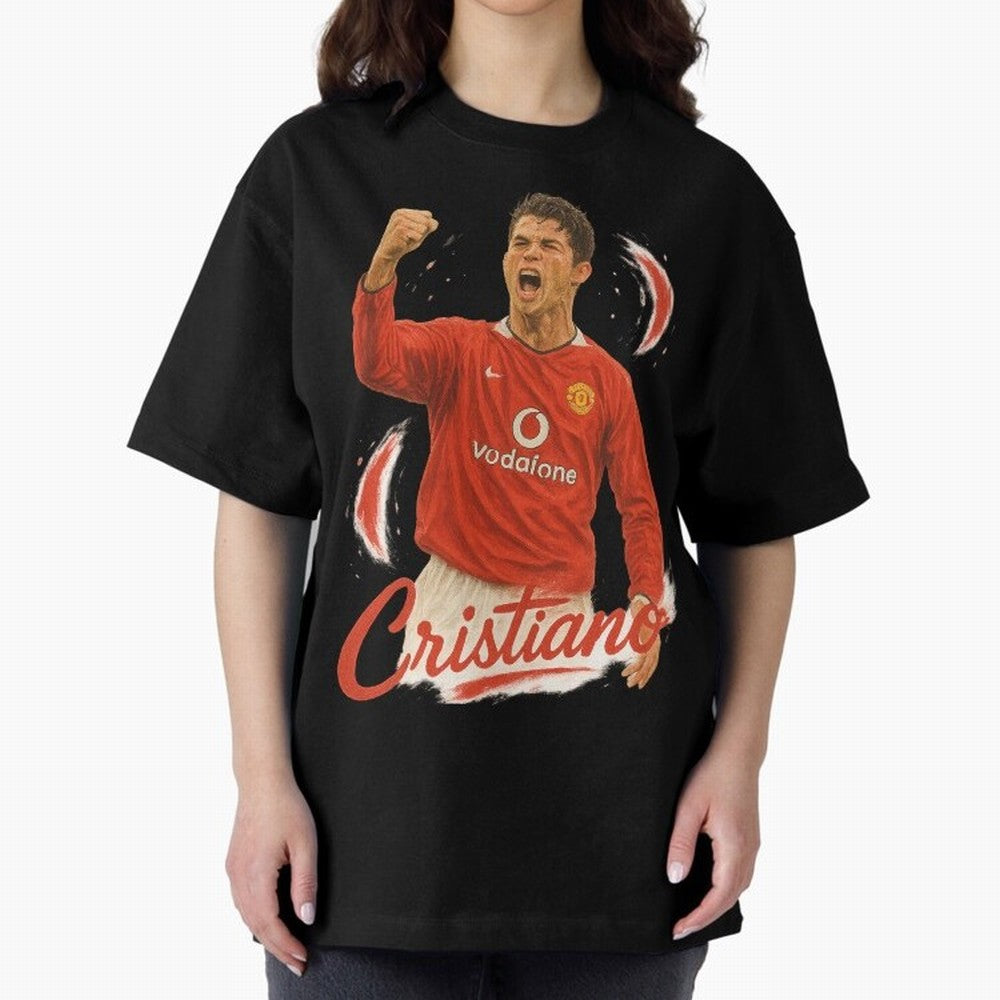 Young Cristiano Ronaldo Man United Art ¨C Rising Soccer Legend Tribute	 Oversized T-Shirt Represent the Passion of FIFA World Cup 2026 Spirit, Capturing Portugal, Spain and Germany, Mbappe, Goal Celebration Energy, Supporter Heritage, Football