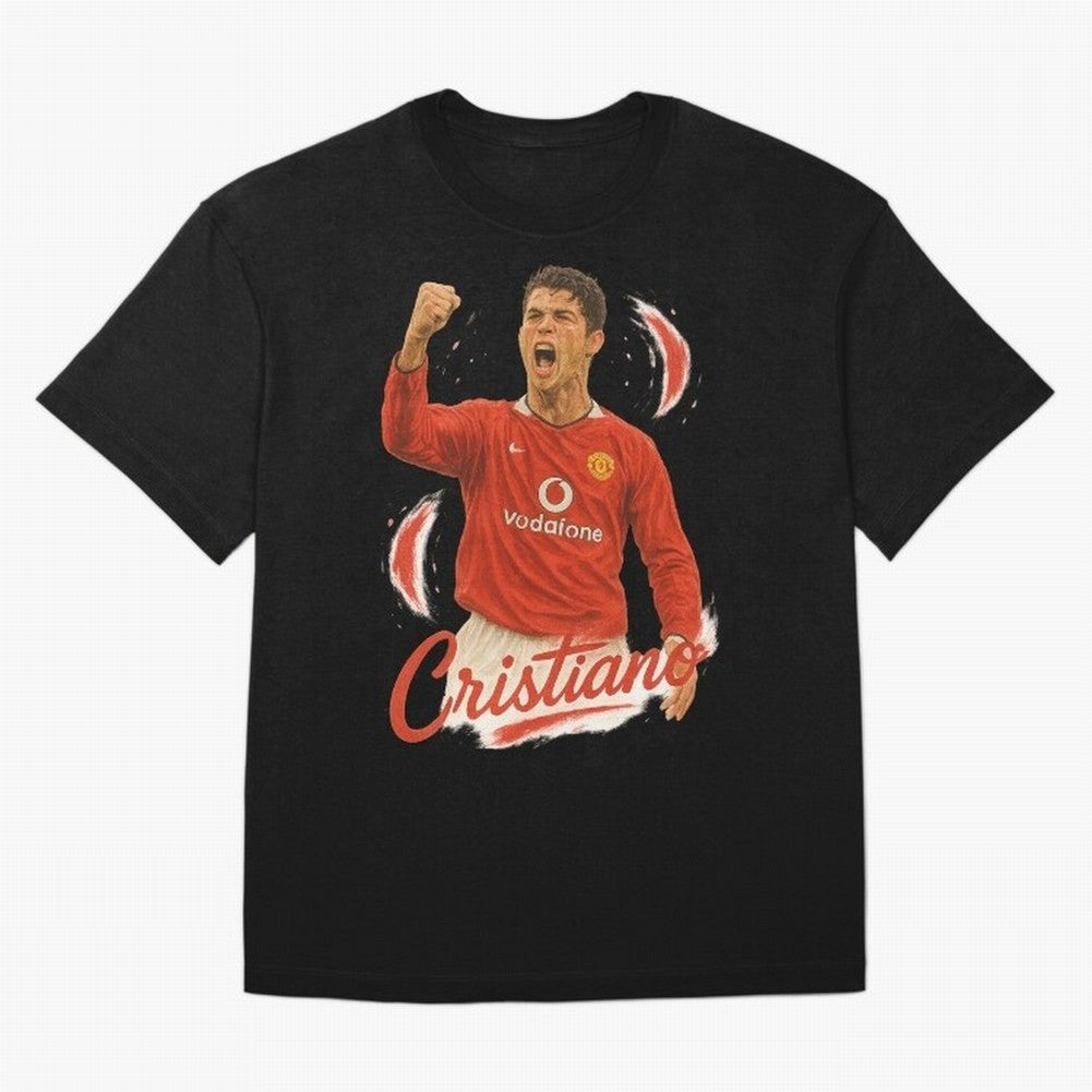 Young Cristiano Ronaldo Man United Art ¨C Rising Soccer Legend Tribute	 Oversized T-Shirt Represent the Passion of FIFA World Cup 2026 Spirit, Capturing Portugal, Spain and Germany, Mbappe, Goal Celebration Energy, Supporter Heritage, Football