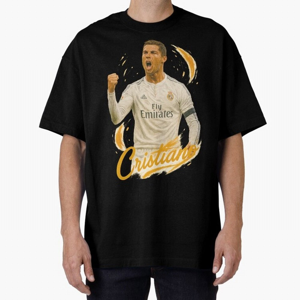 Cristiano Ronaldo Madrid Art - Iconic Soccer Legend Tribute Oversized T-Shirt Keep the Legacy of FIFA World Cup 2026 for Fans of Messi, Neymar and Mbappe and England and Germany, Bringing Fan Favorite Moments, National Team Passion, Big Match Drama