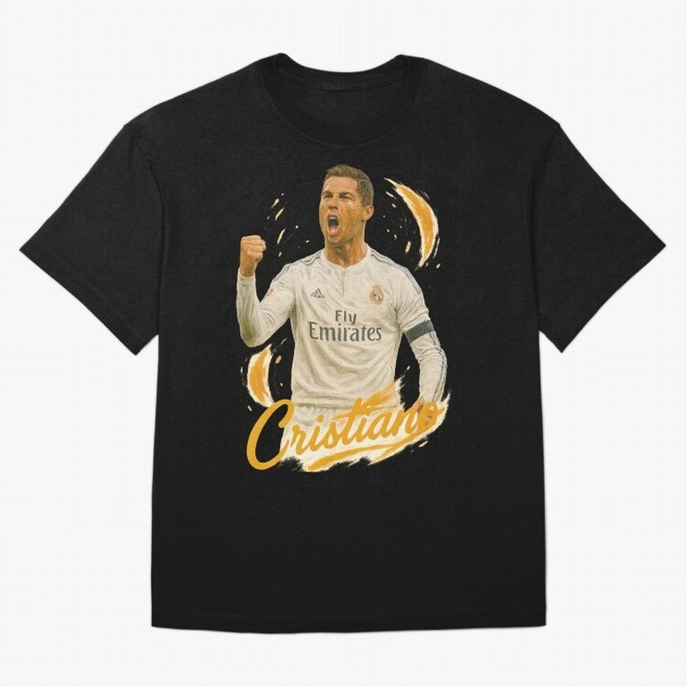 Cristiano Ronaldo Madrid Art - Iconic Soccer Legend Tribute Oversized T-Shirt Keep the Legacy of FIFA World Cup 2026 for Fans of Messi, Neymar and Mbappe and England and Germany, Bringing Fan Favorite Moments, National Team Passion, Big Match Drama
