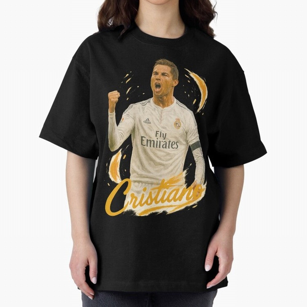 Cristiano Ronaldo Madrid Art - Iconic Soccer Legend Tribute Oversized T-Shirt Keep the Legacy of FIFA World Cup 2026 for Fans of Messi, Neymar and Mbappe and England and Germany, Bringing Fan Favorite Moments, National Team Passion, Big Match Drama