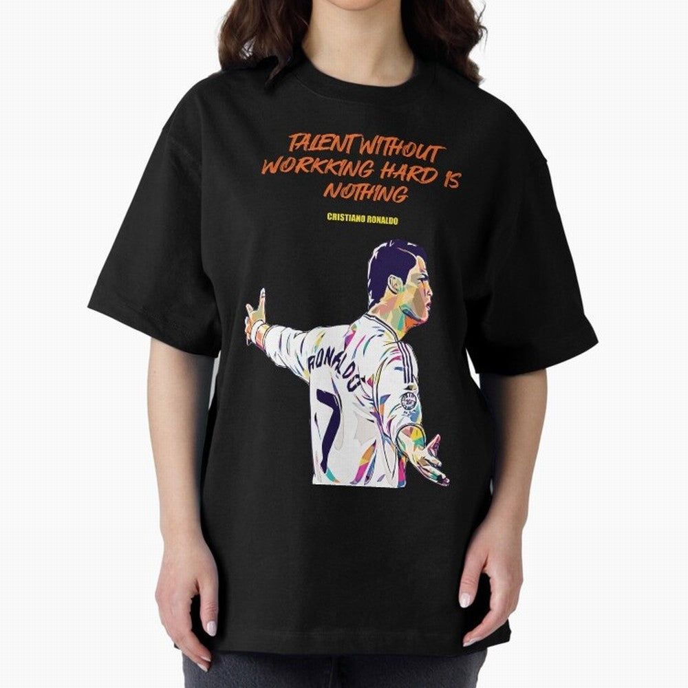 Cristiano Ronaldo Motivational Quote Oversized T-Shirt Capture Stadium Memories from FIFA World Cup 2026 Group Stage Spirit, Capturing Spain and Netherlands, Cristiano Ronaldo, Football Passion, Legendary Performances, Festival Vibes and Supporter
