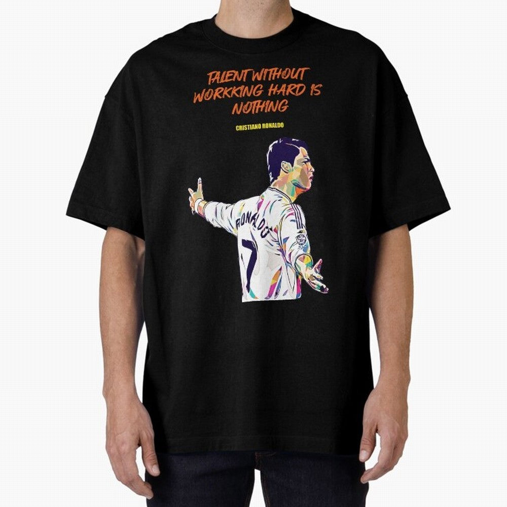 Cristiano Ronaldo Motivational Quote Oversized T-Shirt Capture Stadium Memories from FIFA World Cup 2026 Group Stage Spirit, Capturing Spain and Netherlands, Cristiano Ronaldo, Football Passion, Legendary Performances, Festival Vibes and Supporter