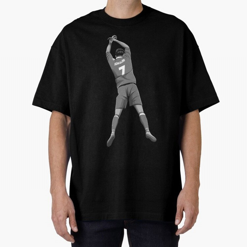 Cristiano Ronaldo Black and White Version Oversized T-Shirt Celebrate Supporters United by Global Football Passion for FIFA World Cup 2026 USA Canada Mexico, Filled with Cristiano Ronaldo, Haaland and CR7, England, France and Netherlands, Vintage
