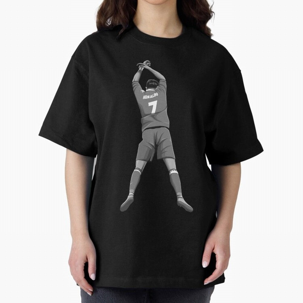 Cristiano Ronaldo Black and White Version Oversized T-Shirt Celebrate Supporters United by Global Football Passion for FIFA World Cup 2026 USA Canada Mexico, Filled with Cristiano Ronaldo, Haaland and CR7, England, France and Netherlands, Vintage