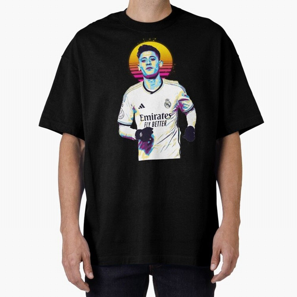 Arda Guler retro 80s Oversized T-Shirt Bring Bold Fan Energy to Global Football Passion for FIFA World Cup 2026 USA Canada Mexico, Featuring Messi, CR7 and Mbappe, Argentina, France and Brazil, Football Festival Excitement, Trophy Ambitions,
