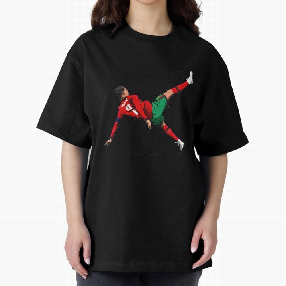 Cristiano Ronaldo 910th Goal Bicycle Kick Tribute Oversized T-Shirt Honor the FIFA World Cup 2026 Journey through Messi Highlights, Brazil Pride, Football History, Final Match Energy, Crowd Noise and Once in a Lifetime Moments; Built for Supporters