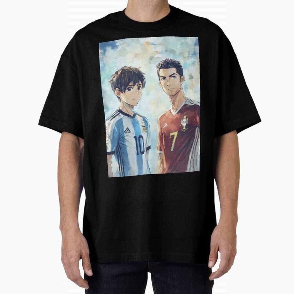 Lionel Messi and Cristiano Ronaldo Oversized T-Shirt Bring Trophy Dreams to FIFA World Cup 2026 USA Canada Mexico Spirit, Made for England, France and Netherlands, Neymar, Haaland and Cristiano Ronaldo, Vintage Soccer Flavor, Modern Football Stars,