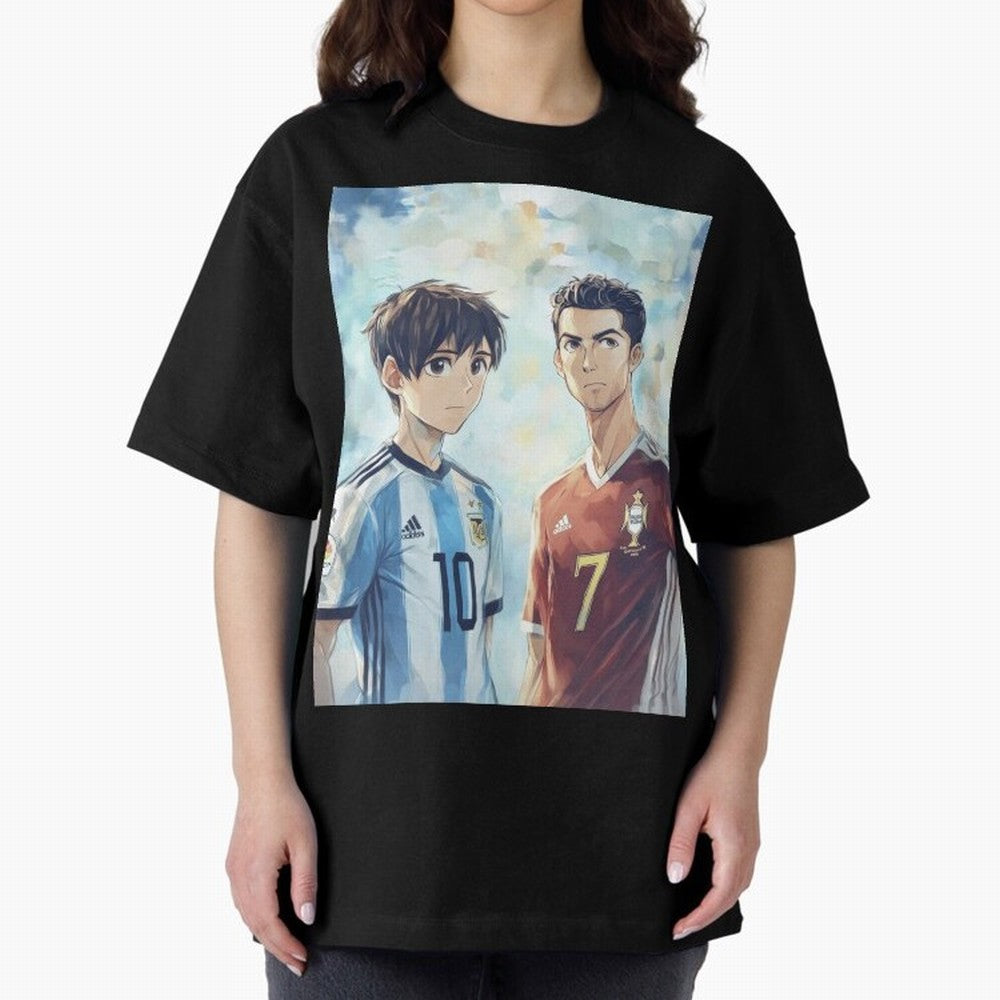 Lionel Messi and Cristiano Ronaldo Oversized T-Shirt Bring Trophy Dreams to FIFA World Cup 2026 USA Canada Mexico Spirit, Made for England, France and Netherlands, Neymar, Haaland and Cristiano Ronaldo, Vintage Soccer Flavor, Modern Football Stars,