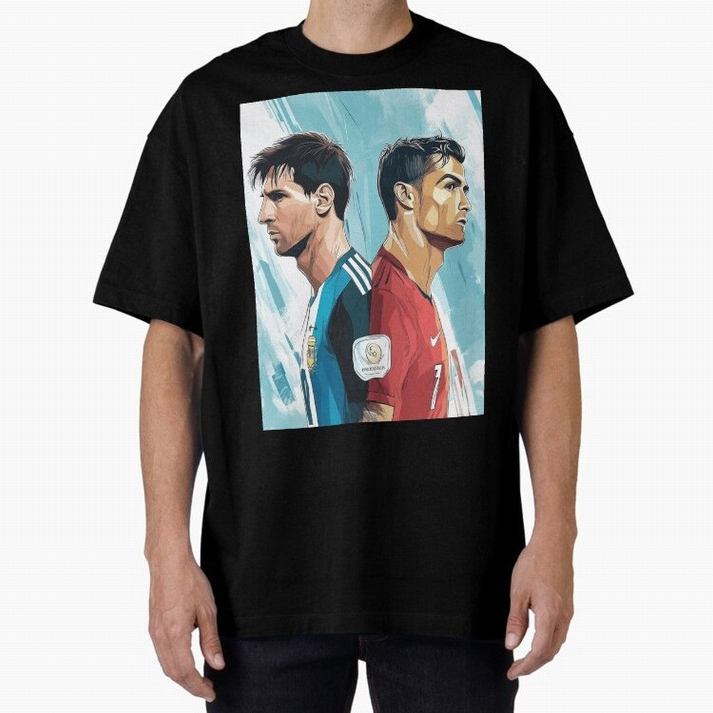 Lionel Messi and Cristiano Ronaldo Oversized T-Shirt Celebrate Fan Culture around FIFA World Cup 2026 USA Canada Mexico Spirit, Centered on Argentina and Brazil, Cristiano Ronaldo, Championship Spirit, Famous Goals, Roaring Crowds and International