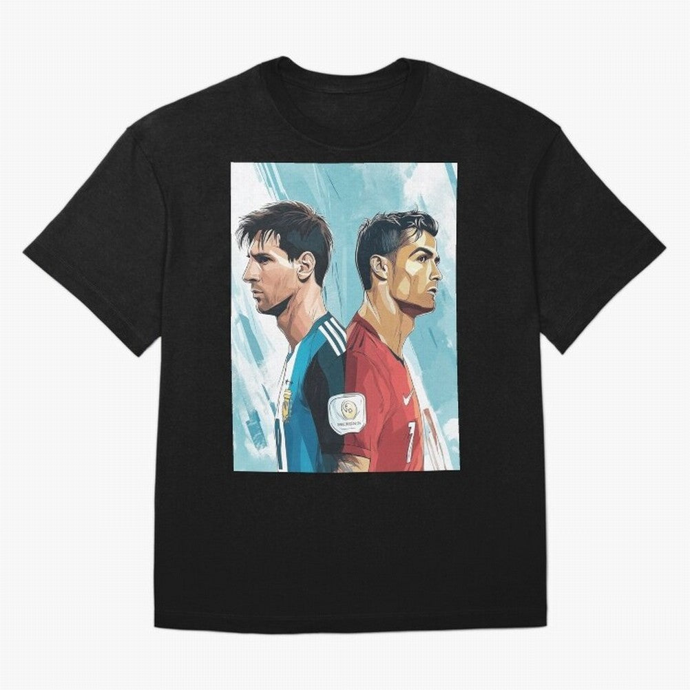 Lionel Messi and Cristiano Ronaldo Oversized T-Shirt Celebrate Fan Culture around FIFA World Cup 2026 USA Canada Mexico Spirit, Centered on Argentina and Brazil, Cristiano Ronaldo, Championship Spirit, Famous Goals, Roaring Crowds and International