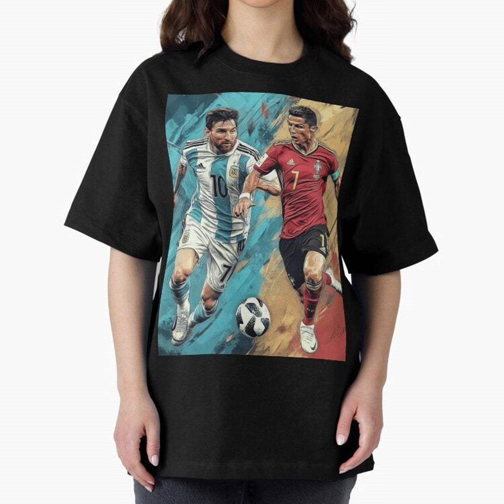 Lionel Messi and Cristiano Ronaldo Oversized T-Shirt Live for the Drama of FIFA World Cup 2026 Filled with CR7 and Messi, France Energy, Sports Nostalgia, International Competition, Famous Players and Unforgettable Victories; Ideal for Fans Who