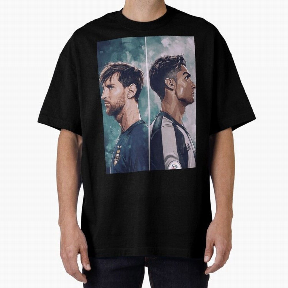 Lionel Messi and Cristiano Ronaldo Oversized T-Shirt Remember Iconic Moments from FIFA World Cup 2026 USA Canada Mexico Spirit, Inspired by England, France and Netherlands, Mbappe and Neymar, Stadium Memories, Football Loyalty, International Chants