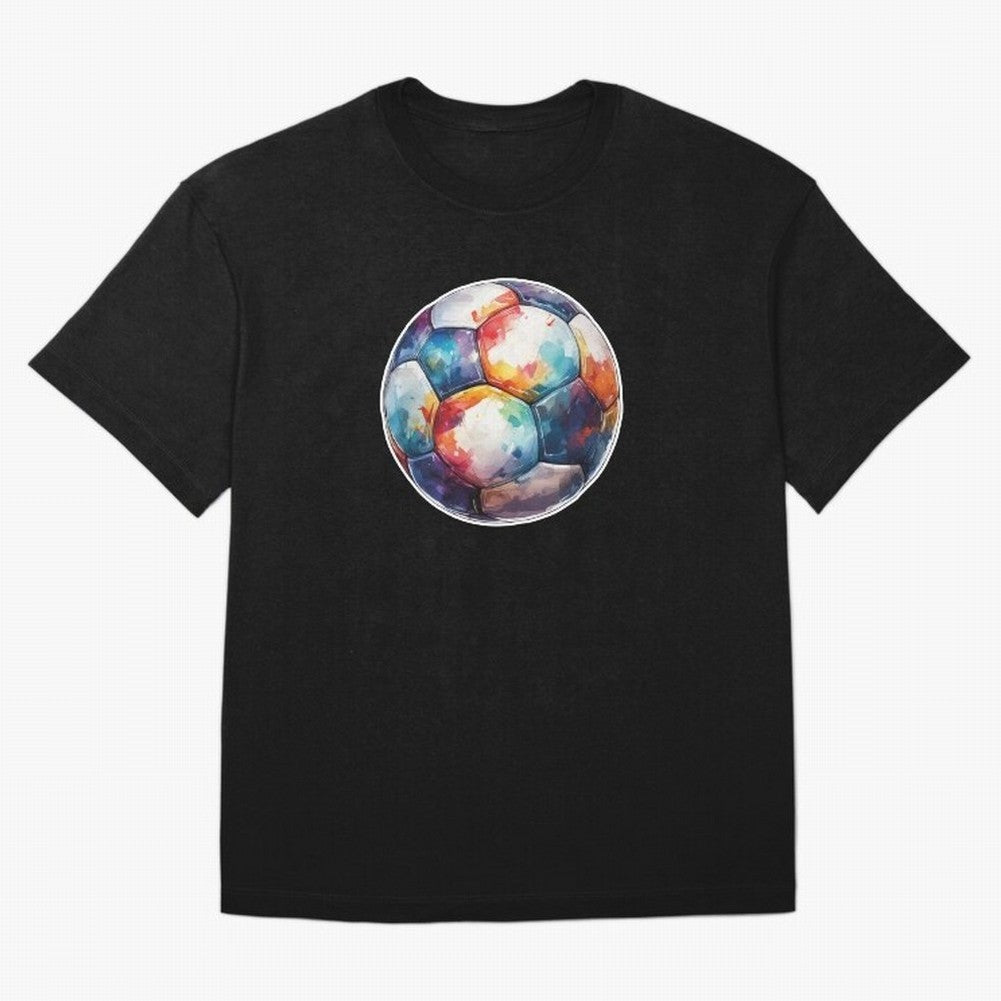 Football Soccer Ball Watercolor Illustration Drawing (Gray Blue BG) Oversized T-Shirt Fuel Your Fan Pride for Global Football Passion for FIFA World Cup 2026 USA Canada Mexico, Capturing Haaland and Mbappe, England, Vintage Soccer Flavor, Modern