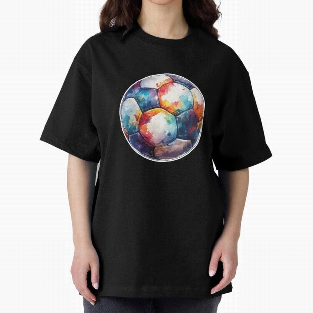 Football Soccer Ball Watercolor Illustration Drawing (Light Red BG) Oversized T-Shirt Make Every Match About FIFA World Cup 2026 Spirit, with England, Messi and Cristiano Ronaldo, Sports Nostalgia, International Competition, Famous Players and