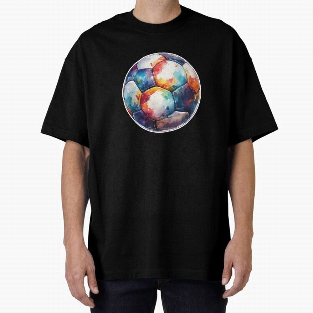 Football Soccer Ball Watercolor Illustration Drawing (Light Red BG) Oversized T-Shirt Make Every Match About FIFA World Cup 2026 Spirit, with England, Messi and Cristiano Ronaldo, Sports Nostalgia, International Competition, Famous Players and
