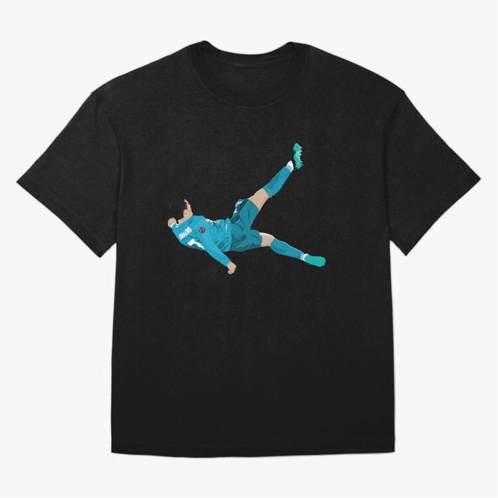 Cristiano Ronaldo Bicycle Kick Oversized T-Shirt Celebrate Soccer Greatness during Global Football Passion for FIFA World Cup 2026 Group Stage, Made for Messi, Neymar and Mbappe, Germany, Retro Football Energy, Iconic Rivalries, Trophy Chase Drama