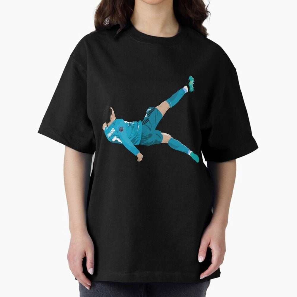 Cristiano Ronaldo Bicycle Kick Oversized T-Shirt Celebrate Soccer Greatness during Global Football Passion for FIFA World Cup 2026 Group Stage, Made for Messi, Neymar and Mbappe, Germany, Retro Football Energy, Iconic Rivalries, Trophy Chase Drama