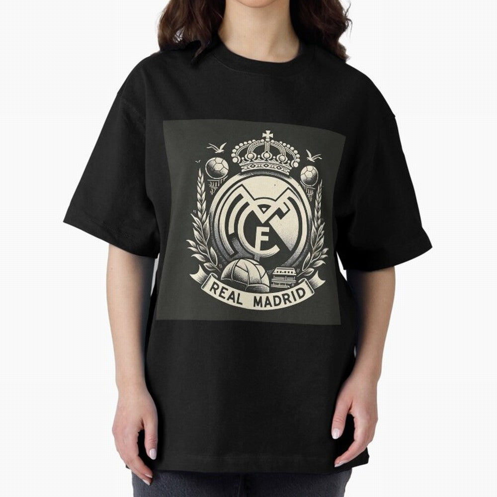 VIntage Style Real Madrid Logo Oversized T-Shirt Celebrate the Next Chapter of FIFA World Cup 2026 for Fans of CR7 and England, Bringing Supporter Pride, Iconic Celebrations, Legendary Names and Global Match Day Energy; Great for Supporters Who