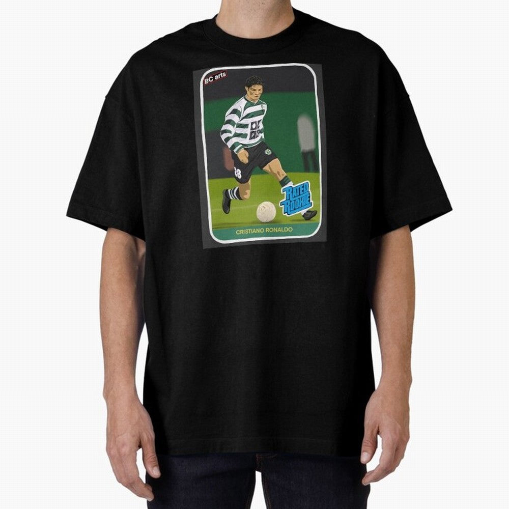 Sporting Lisbon Cristiano Ronaldo Rookie Card Artwork Oversized T-Shirt Celebrate Unforgettable Nights in Match Day Hype around FIFA World Cup 2026 Group Stage, Haaland, Spain, Global Supporter Spirit, Legendary Goals, National Colors and